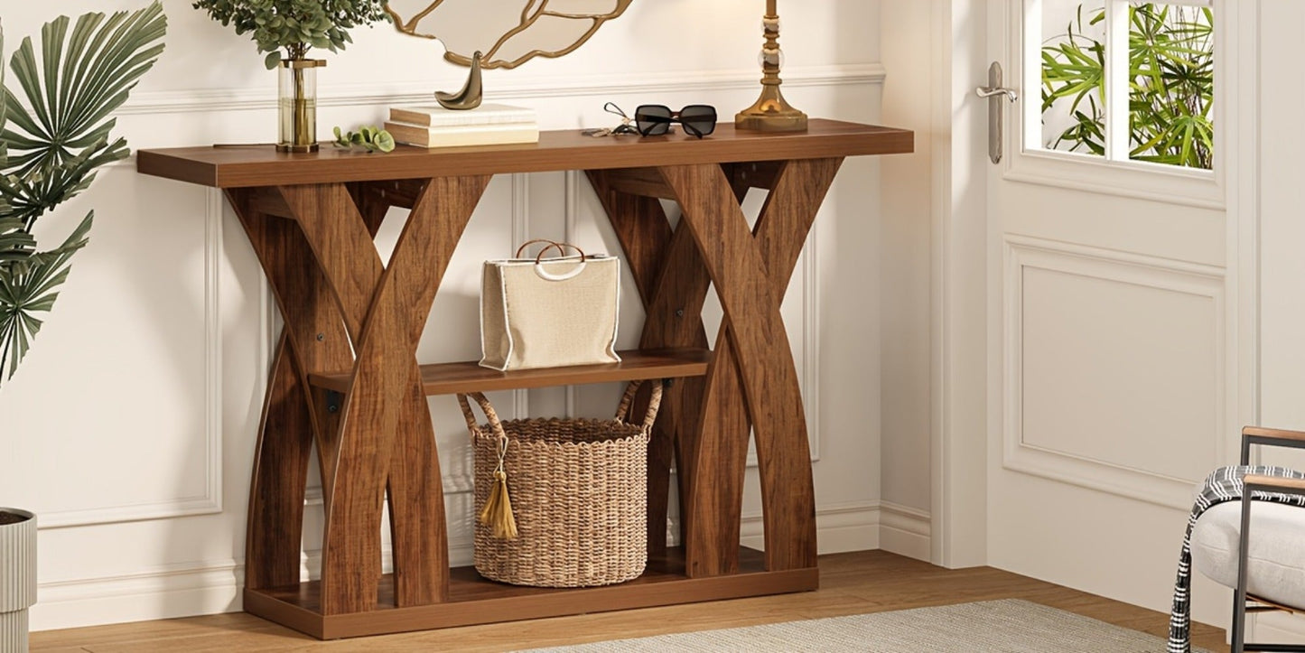 2-Tier Wood Console Table, Narrow Entryway Table for Work, Display, and Everyday Use detail image - detail view 14