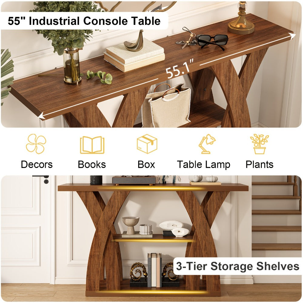 2-Tier Wood Console Table, Narrow Entryway Table for Work, Display, and Everyday Use detail image - detail view 15