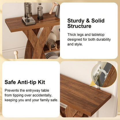 2-Tier Wood Console Table, Narrow Entryway Table for Work, Display, and Everyday Use detail image - detail view 16