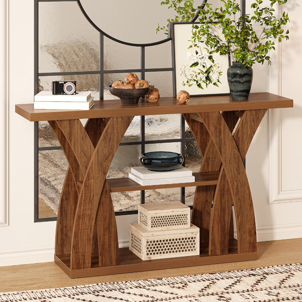 2-Tier Wood Console Table, Narrow Entryway Table for Work, Display, and Everyday Use detail image - detail view 4