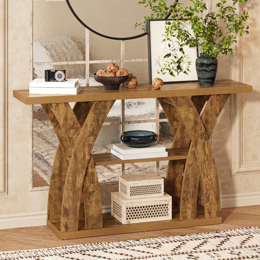 2-Tier Wood Console Table, Narrow Entryway Table for Work, Display, and Everyday Use detail image - detail view 5