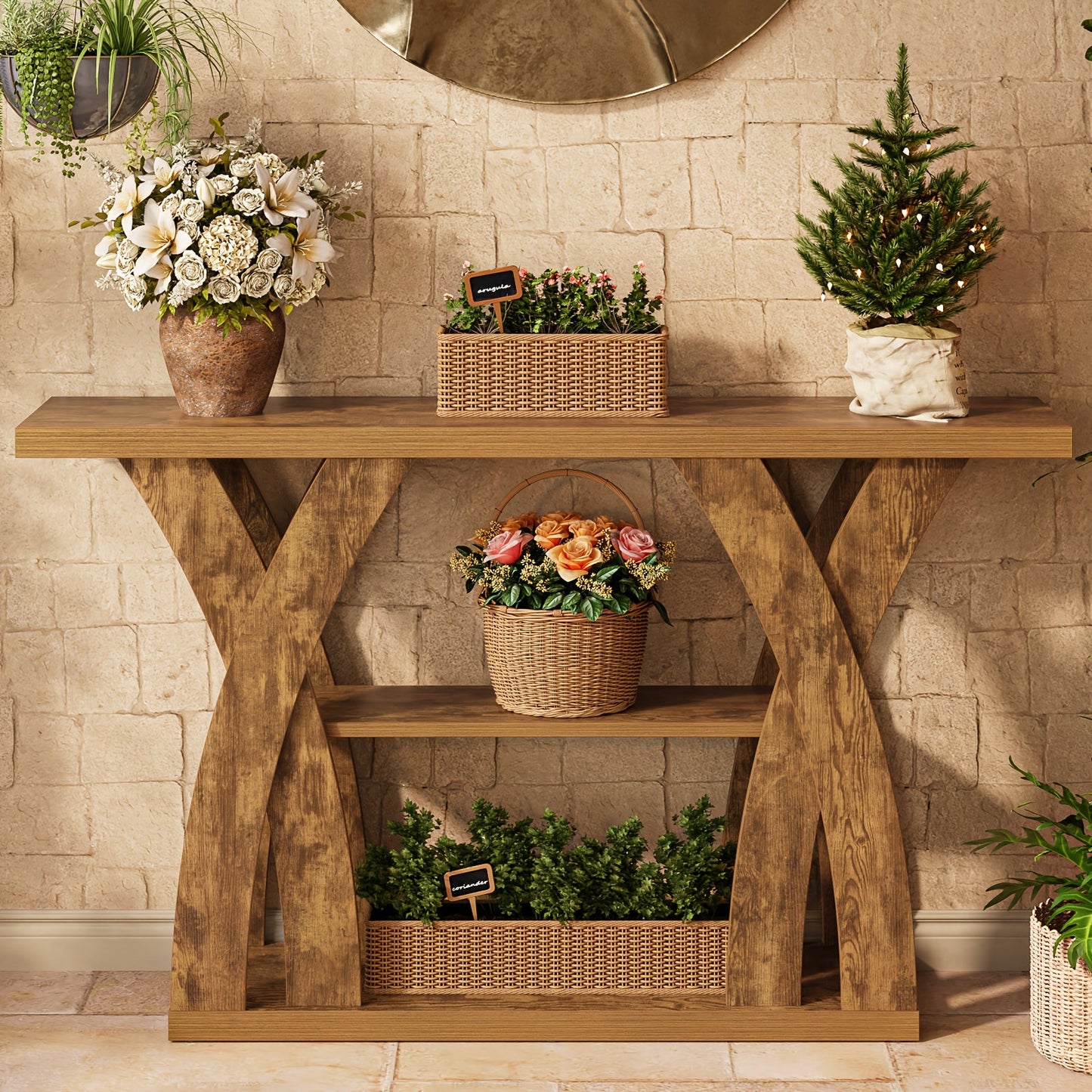 Console Table shown in the Tiger brown. option