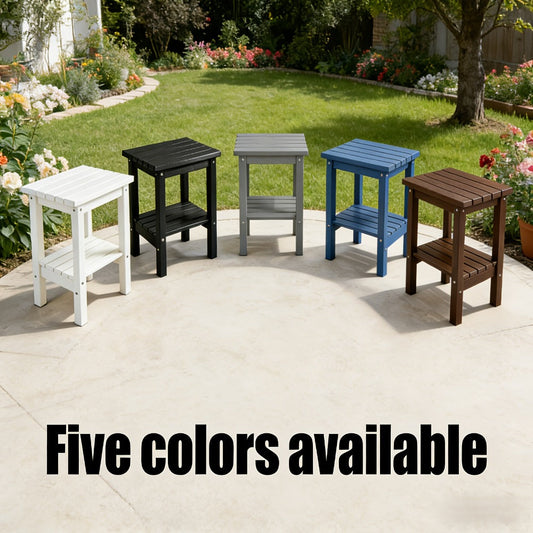 Outdoor Side Table, 2-Tier Adirondack Side Table HDPE - Weather-Resistant Wood Grain End shown in the main product view