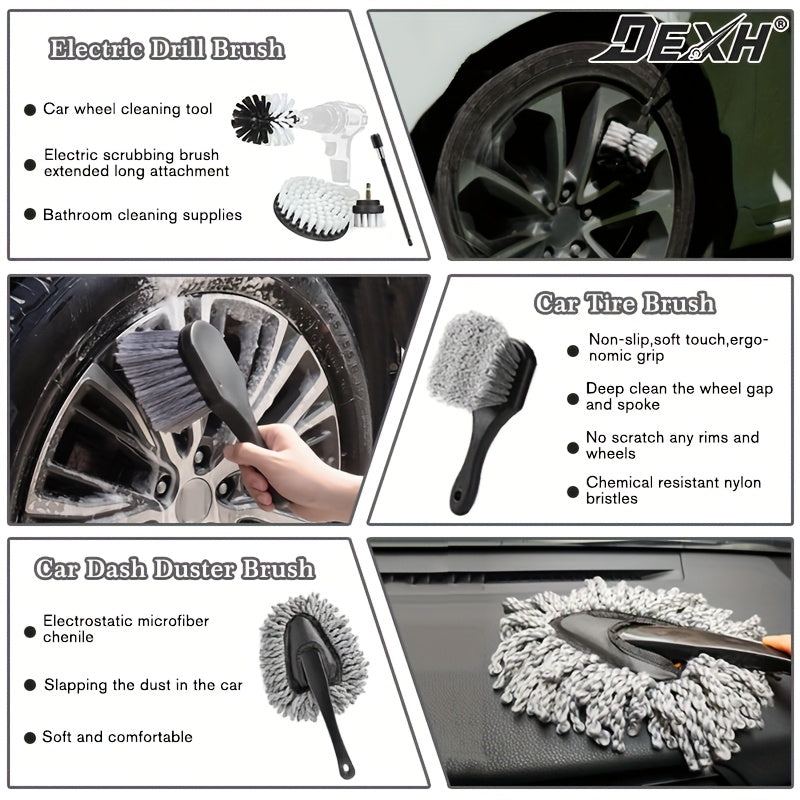 28pcs Car Details Kit, Car Detailing Brush Set, Auto Detailing Drill Brush Set, Car Detailing Brushes, Car Accessories-Car Detailing Tools Kit For Interior, Exterior, Wheels, Windshield