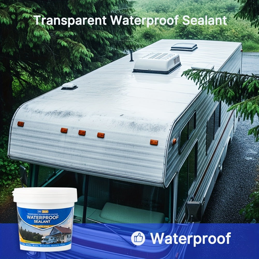 Clear Waterproof Sealant for RV Roof – Transparent Leak Repair Glue for Pipes, Gutters, Walls & Multi-Surface | Fast-Dry Water-Based Crack Filler | 500g