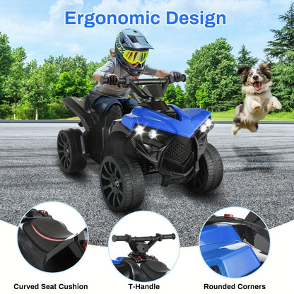 Kids Electric Ride-On ATV 4-Wheeler Quad with LED Headlights Foot Pedal Accelerator Anti-Slip Tires 55 lbs Capacity Outdoor Birthday Gift for Boys Girls Ages 3+ Black Red Blue Pink