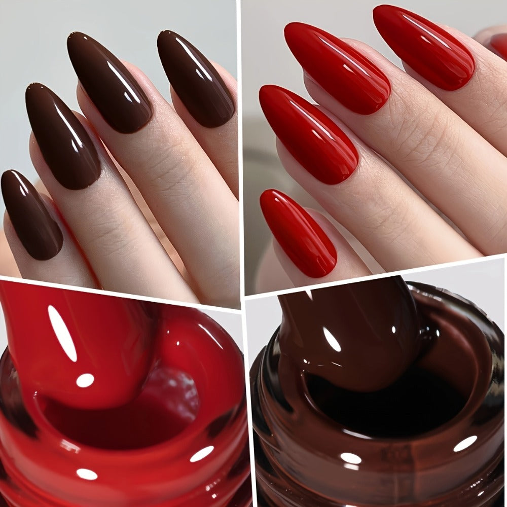 Red Glitter Gel Nail Polish Set 6 Colors — Sparkling Long-Lasting Soak Off LED UV Semi-Permanent Nail Gel | Gilded Bottle Salon Quality Nail Art Kit | Holiday Party Festive Nails Gift for Women