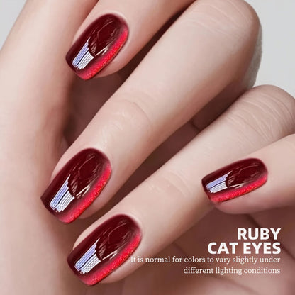 Magnetic Cat Eye Gel Nail Polish 5 Color Set Ruby Red Raspberry Blackberry White Moonlight Plain Water UV LED Soak Off Shimmer 3D Glass Bead Effect Nail Art Kit for Women Home Salon