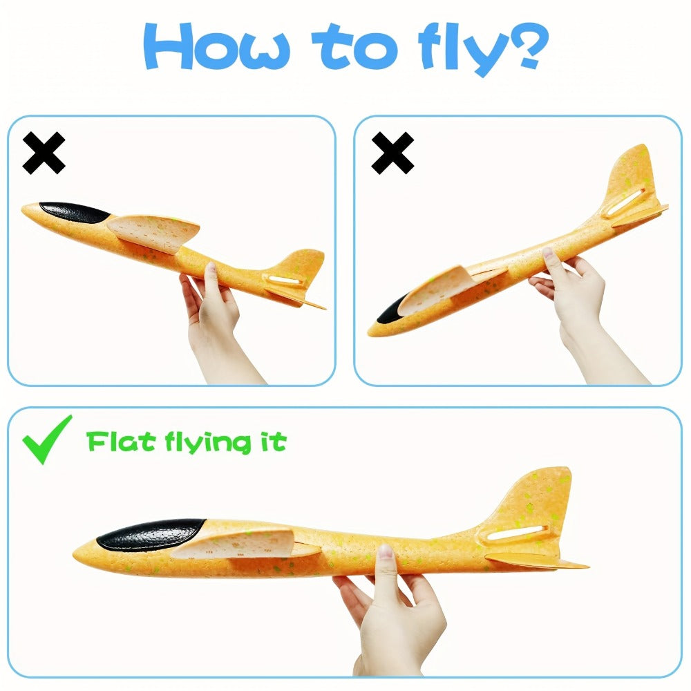 Foam Glider Airplane Toy for Kids – 17.5 Inch Large Throwing Foam Plane with 2 Flying Modes, 4 or 6 Pack | Best Outdoor Birthday Gift for Boys Ages 3-12