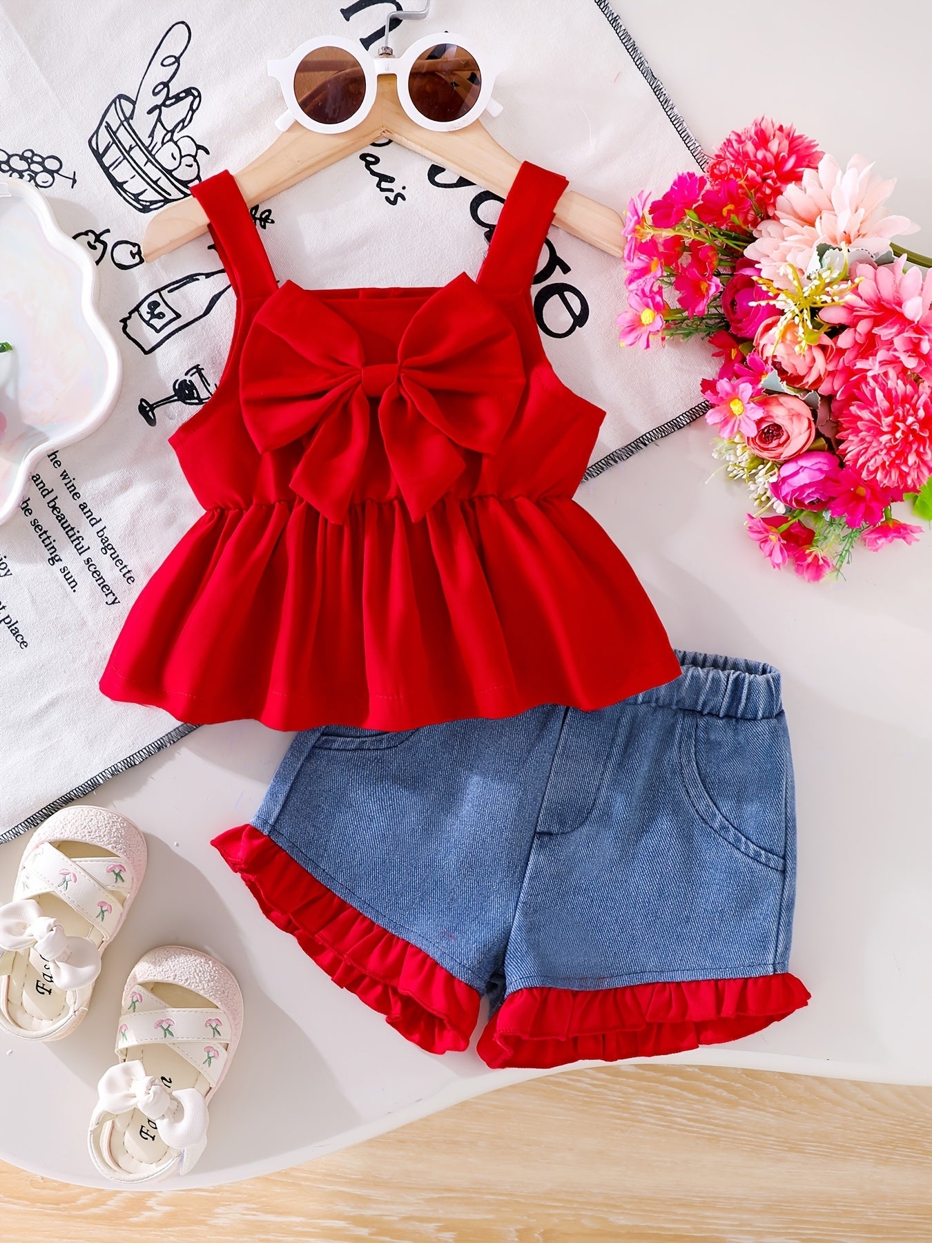 Baby Girl Denim Outfit Set - Sleeveless Summer