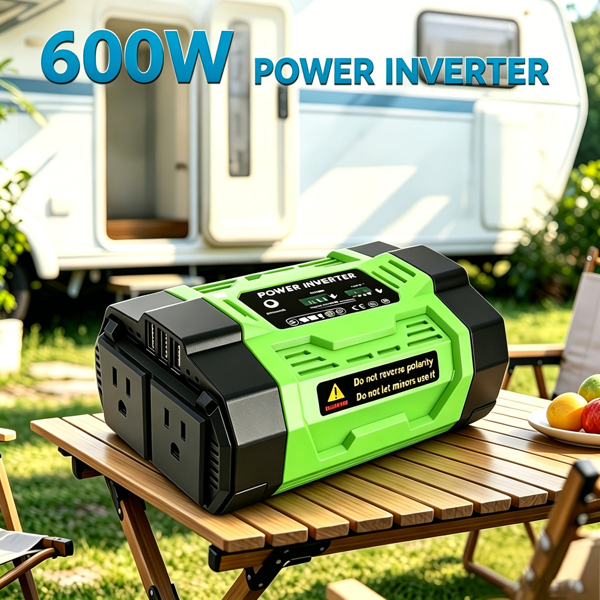 1000/500W Portable Power Inverter 12V DC to 110V AC Converter Featuring Stable Output And A Rugged, Durable Design Comes Without A Battery And Is Equipped with An LCD Display 2 Universal Outlets 2 USB Ports 2 Type-C Ports Home Outdoor RV Camping Use