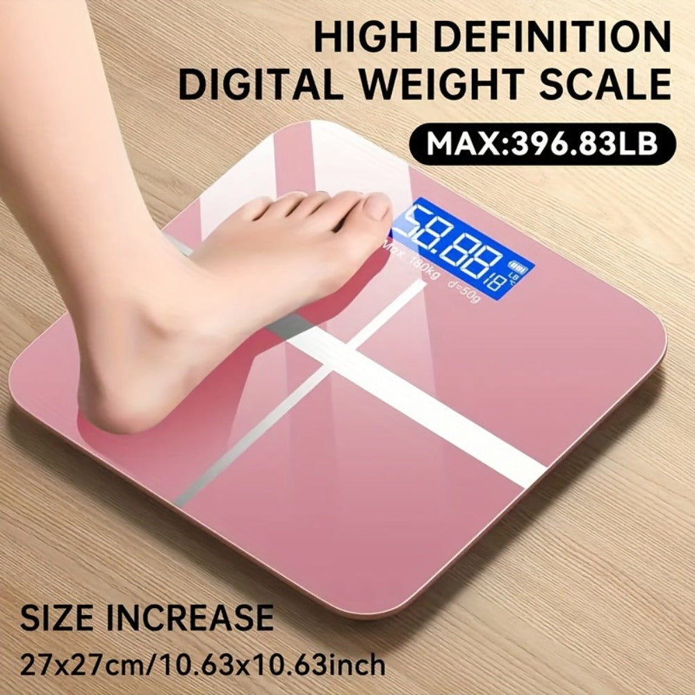 USB Rechargeable Bathroom Scale 400lb – Smart Digital Body Weight Scale, HD LCD & Fahrenheit Temperature Display, kg/lb Switch, Ultra-Wide Platform, USB Charging or Battery Powered, Black & Pink