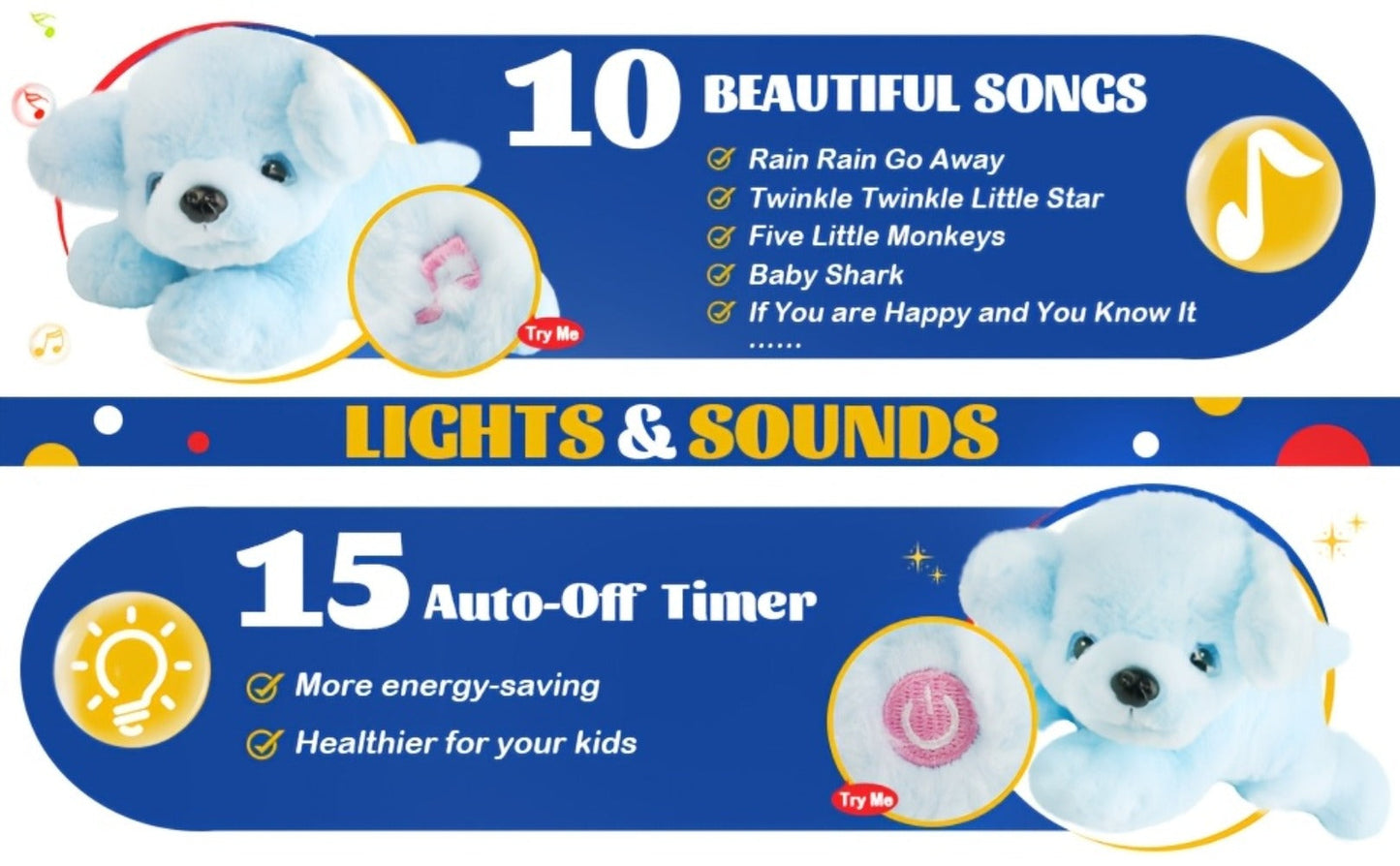 Light-Up Musical Blue Puppy Plush Toy — Glowing Stuffed Animal Dog with Sound & Lights for Kids, Toddlers, Girls & Boys | Soft Cuddly Plush Doll | Birthday Christmas Easter Gift | Room Decor