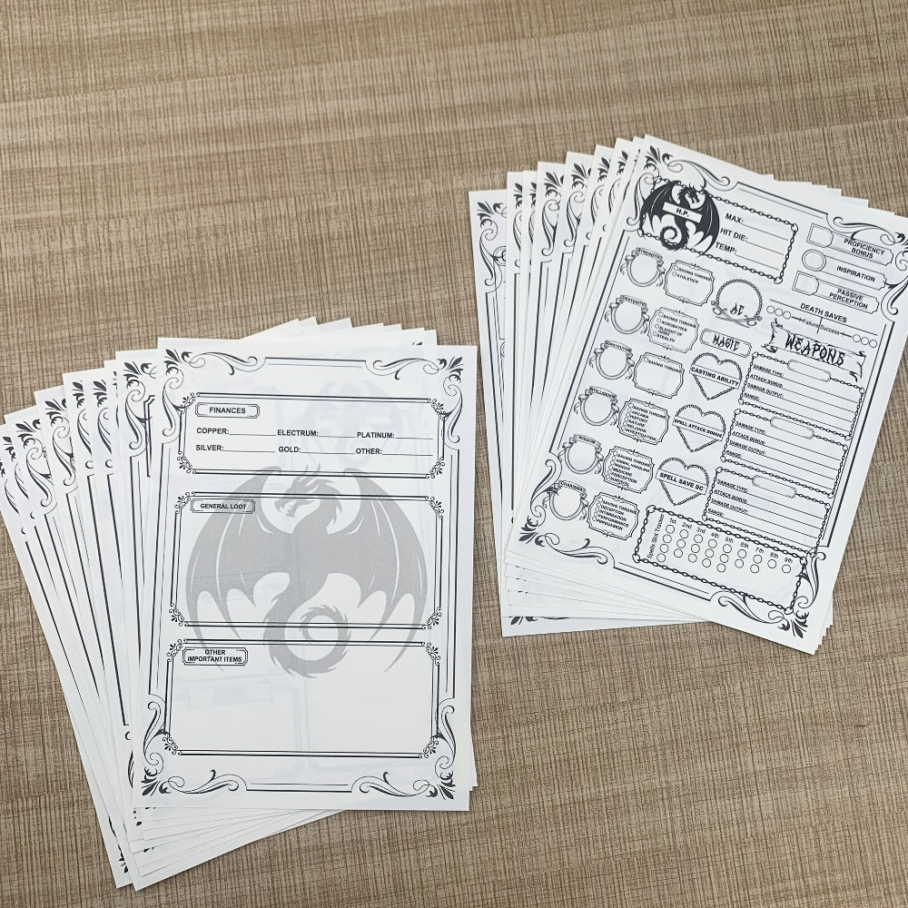 DnD 5e Character Sheet Set with Spell Tracker – A5 Player Journal for Dungeons & Dragons Campaigns, 10 Sets x 6 Unique Pages (60 Pages Total), Complete RPG Role Playing Game Accessory & Gift for Players & DMs