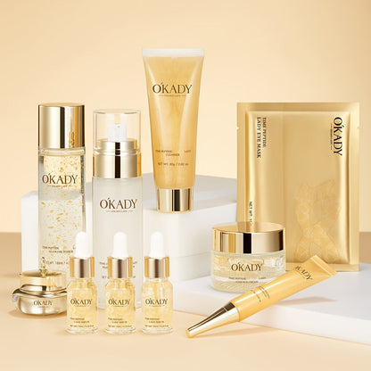 Anti-Aging Skin Care Set for Women 24K Gold Polypeptide Complete Day & Night Routine Peptide Face Care Kit Firming Brightening All Skin Types Luxury Gift Set
