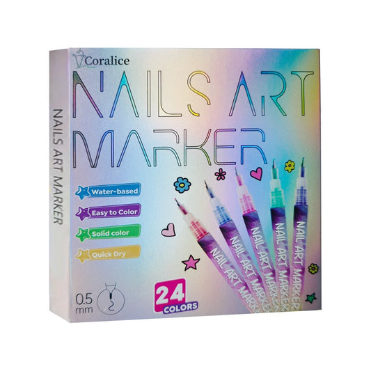Nail Art Pens 24 Colors Set - 3D Doodle Nail Drawing Pen Kit with Fine Tip, Quick-Dry Detail Nail Paint Brushes for Home & Salon Nail Design, Beginner & Professional Nail Art Tools Gift