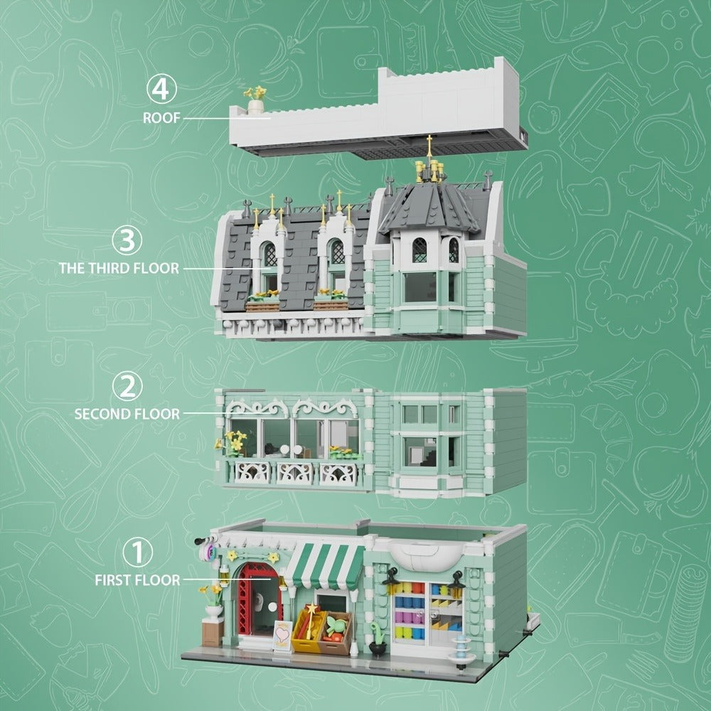 Modular City Building Blocks Set – European Architecture Grocery Store & Market Street, 3-Level Mini Brick Model Kit for Adults & Teens, Creative Assembly Home Decor Display Piece, Great Gift