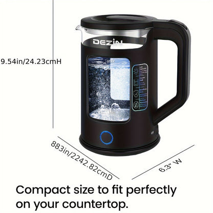 Glass Electric Kettle with Blue LED Light – 1.5L Borosilicate Glass Water Boiler, Auto Shut-Off & Boil-Dry Protection, Fast Heating Hot Water Kettle for Tea & Coffee – Azure, Black