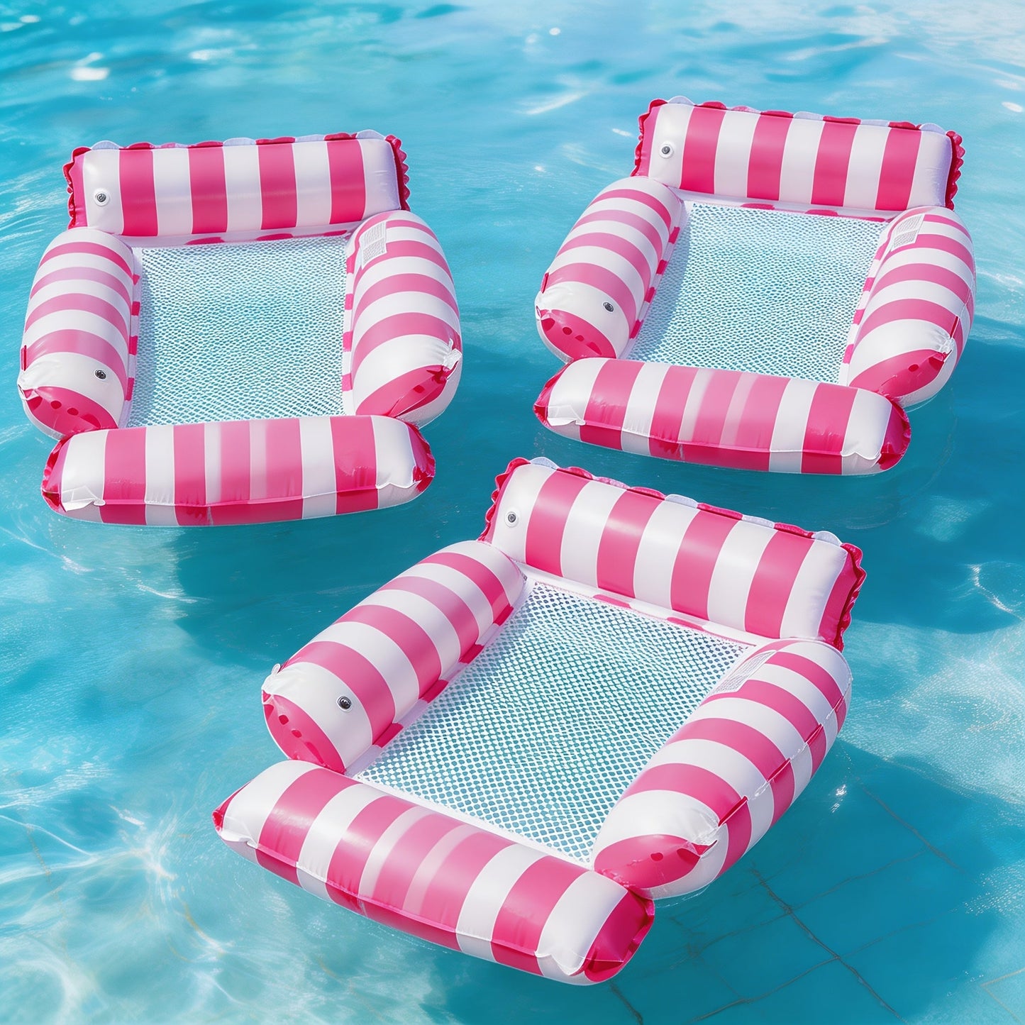 Inflatable Pool Float for Adults – Cooling Mesh Striped Swim Ring 110cm Floating Bed Chair, 2 or 3 Piece Set for Pool Beach Lake Summer Vacation