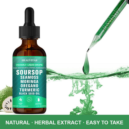 Soursop Bitters Liquid Supplement 2oz 10-in-1 with Seaweed Moringa Turmeric Black Seed Oil & Oregano Herbal Extracts — Highly Absorbable Digestive Gut & Intestinal Health Support for Women & Men