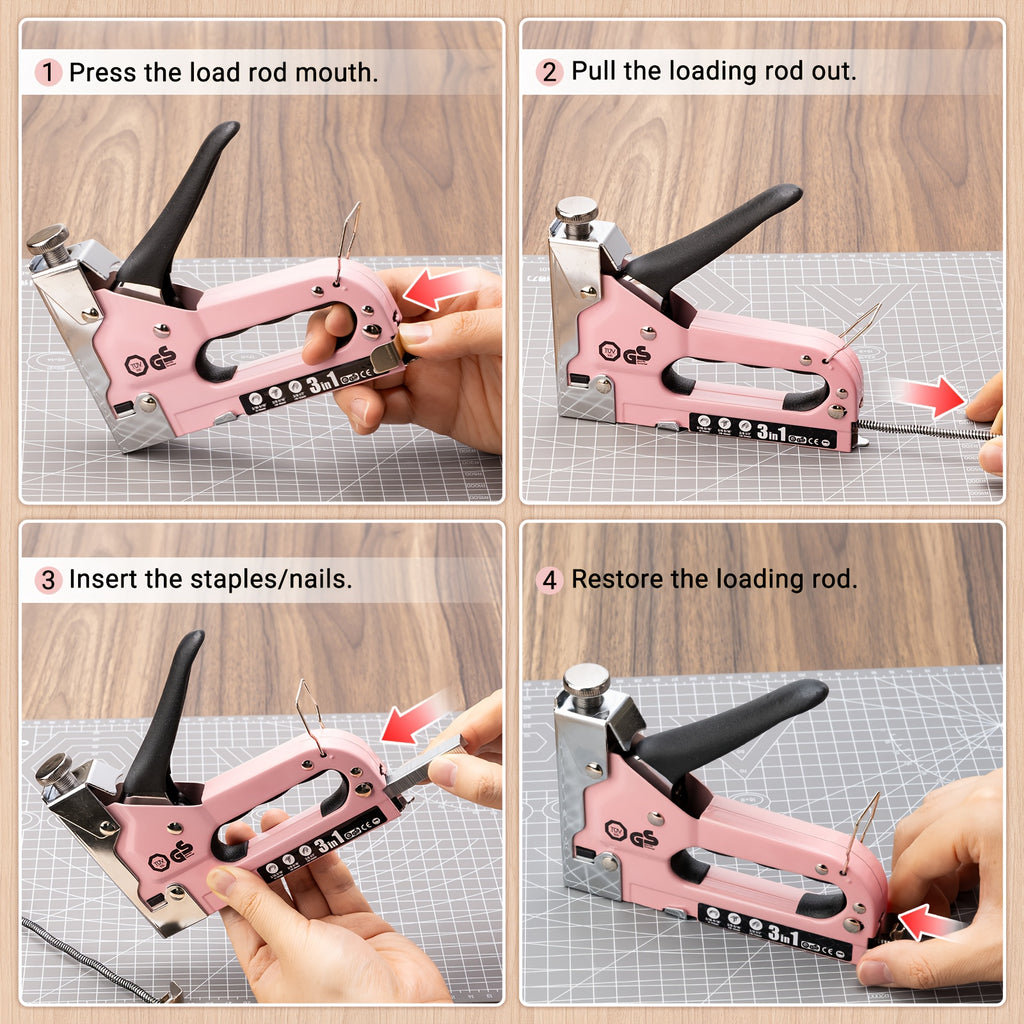 Heavy-Duty 3-in-1 Manual Staple Gun & Brad Nailer Kit with Staple Remover - Suitable for Upholstery, Carpentry,, Crafting - Brad Nailer Suitable for, Workshops, Furniture Repair,