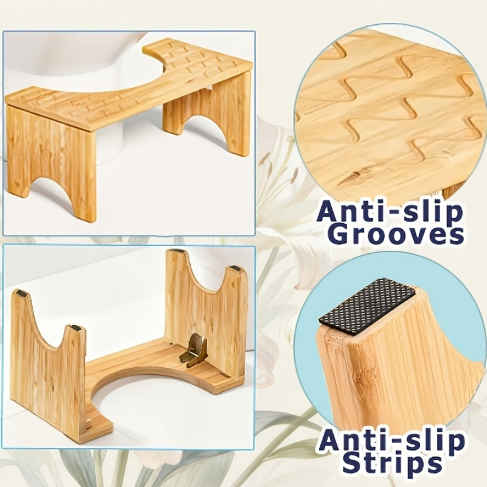 Toilet Stool Foldable Bamboo Squatting Stool – Ergonomic 7-Inch Height for Natural Constipation Relief | Collapsible Non-Slip Bathroom Footstool for Space Saving, Travel & Easy Storage