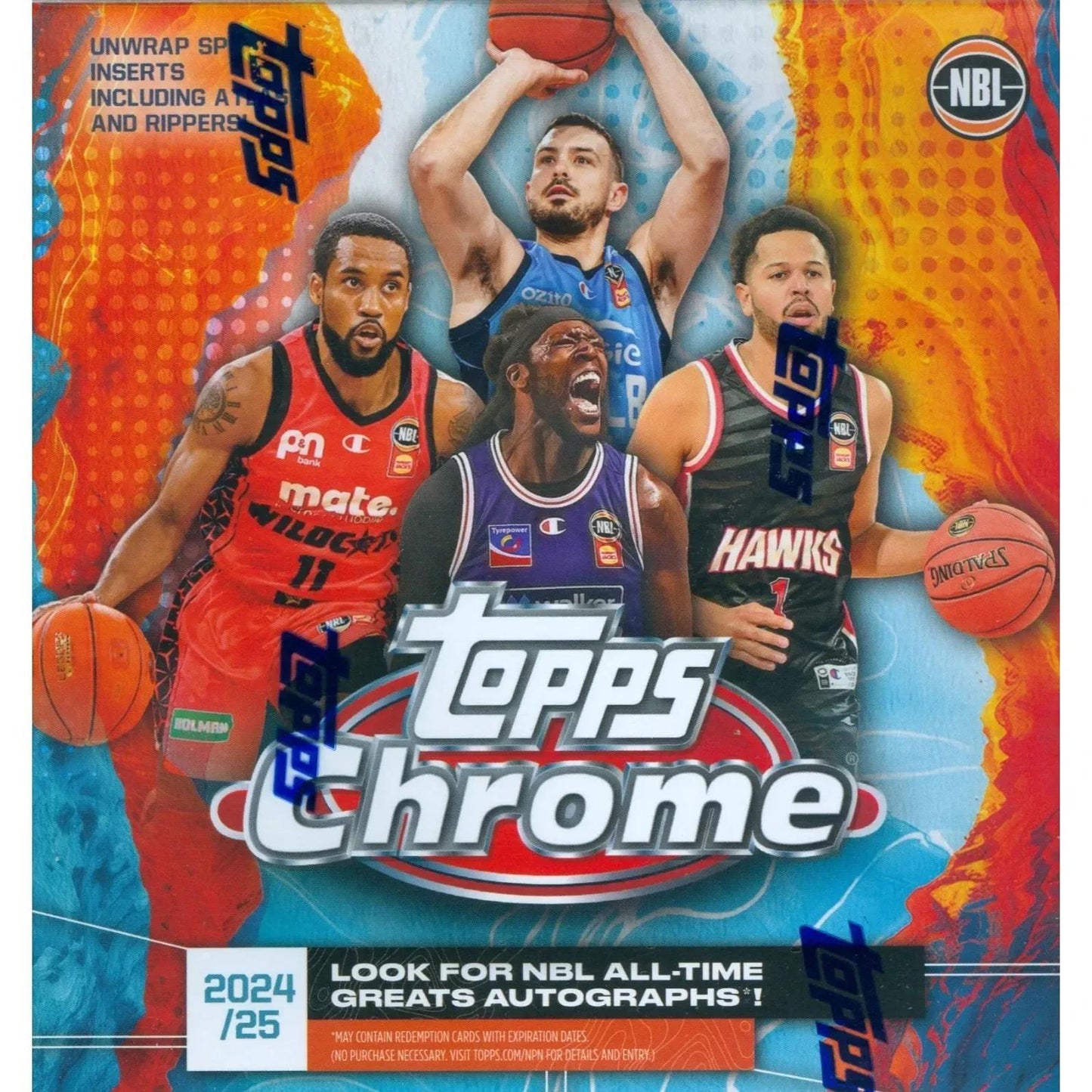 Topps Chrome NBL Basketball Mega Box 2024-25 – Factory Sealed 60 Cards 10 Packs, Refractors & Autographs, Collector Gift for NBL Fans & Basketball Card Collectors