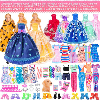 Fashion Girl Doll 11.5 Inch with Clothes Accessories Set – Includes Doll Fur Coat Princess Gowns Fashion Dresses Shoes Crowns Necklaces Pet Dog Creative Gift for Girls Ages 4-12 Birthday Christmas