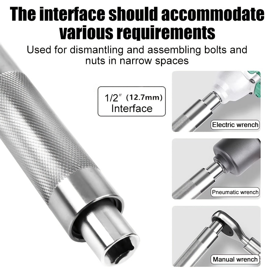 1/2" Offset Extension Wrench for Impact Drills, Ratchet Extended Wrench, Electric Extended Wrench, 3-In-1 Impact Wrench Extender, Suitable for Confined Spaces
