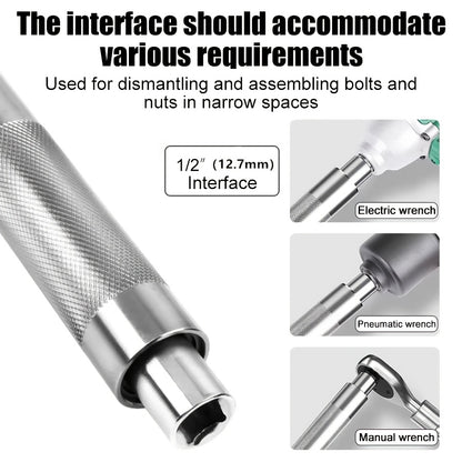 1/2" Offset Extension Wrench for Impact Drills, Ratchet Extended Wrench, Electric Extended Wrench, 3-In-1 Impact Wrench Extender, Suitable for Confined Spaces