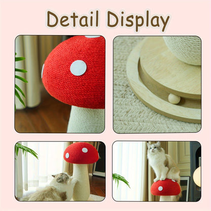 Cat Scratching Post Mushroom Sisal Board with Spinning Ball Track Interactive Toy for Cats and Kittens Stable Non-Slip Base Large