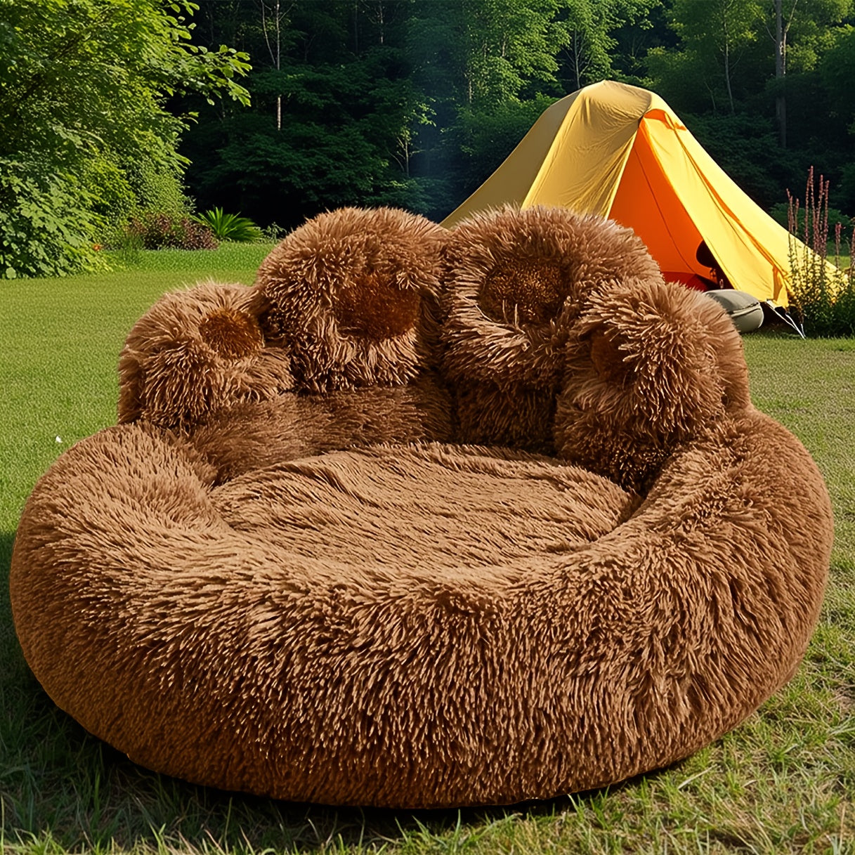 Plush Dog Bed Bear Paw Design – Thickened Soft Warm Pet Cushion Bed for Dogs & Cats, Non-Slip Bottom, Extra Large Cat Bed, 4 Sizes ML/L/XL/2XL – Pink, Grey, Coffee