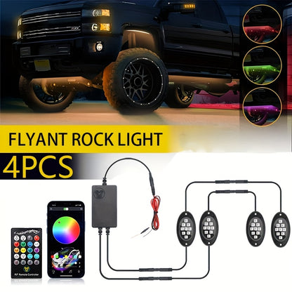RGB Rock Lights Kit for Trucks & Cars, Sound-Activated LED Underbody Lights with APP & Remote Dual Control, 9 Large Beads Multicolor Chassis Neon Footwell Lighting for Pickup Off-Road