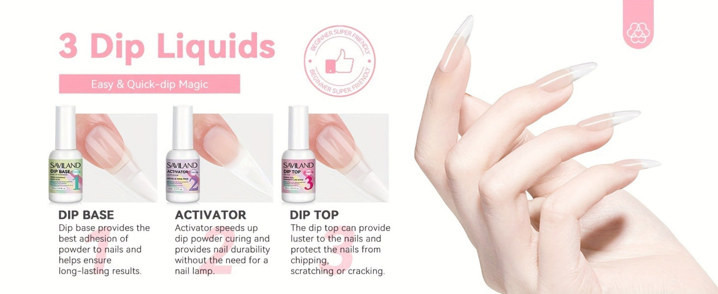 Clear Dip Powder Nail Kit 60g Starter Set - Transparent Dipping Powder with Base Coat Activator Top Coat No UV Lamp French Manicure Repair Nail Art Dip System