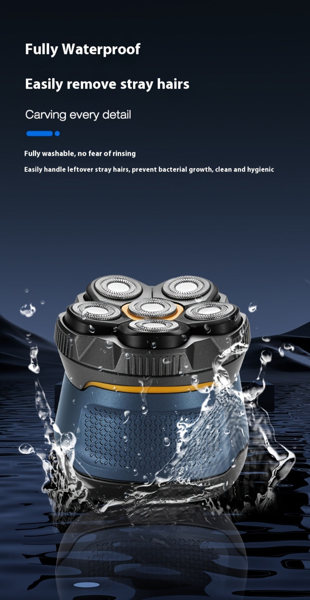 6D Floating Head Bald Head Shaver Self-Cut Electric Hair Clipper — 10W High Power 1400mAh USB-C Charging LED Display Two-Speed Travel Lock Men's Head Grooming Tool