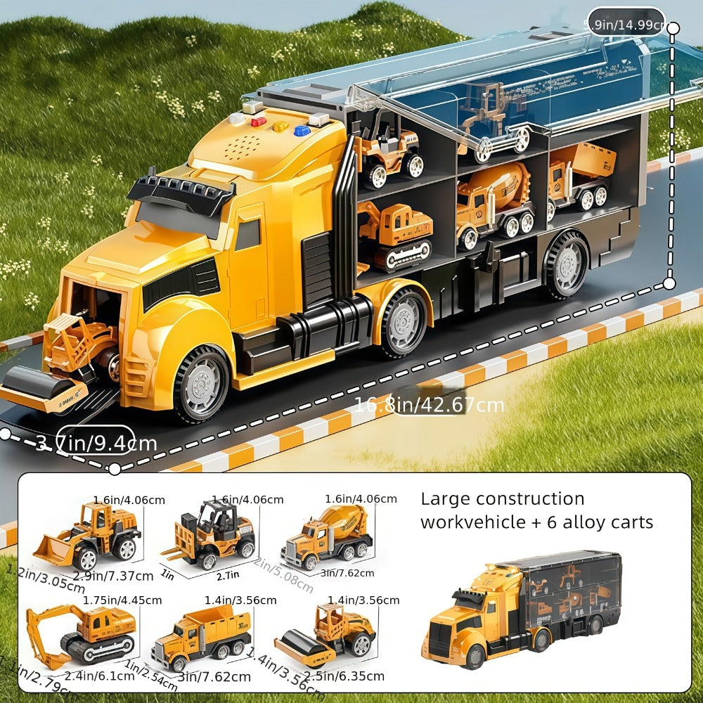 Diecast Construction Truck Toy Set 7-in-1 for Kids Ages 3-9 – Excavator, Bulldozer, Dinosaur Car, Race Cars, Boys & Girls Birthday Easter Gift