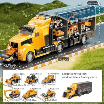 Diecast Construction Truck Toy Set 7-in-1 for Kids Ages 3-9 – Excavator, Bulldozer, Dinosaur Car, Race Cars, Boys & Girls Birthday Easter Gift