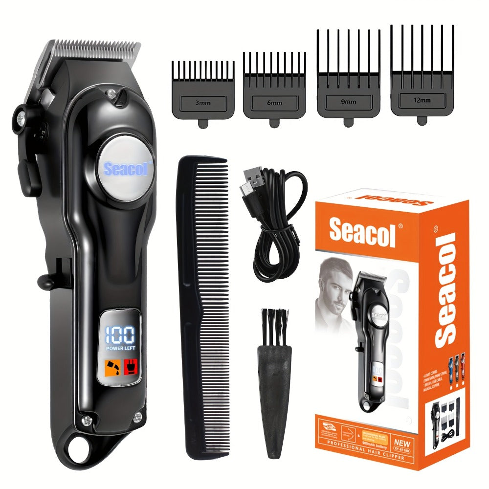 900mAh LCD Hair Clippers for Men – USB Rechargeable Cordless Electric Trimmer with Limit Combs & Cleaning Brush, Professional Fade Barber Clipper for Home Use, Black Red