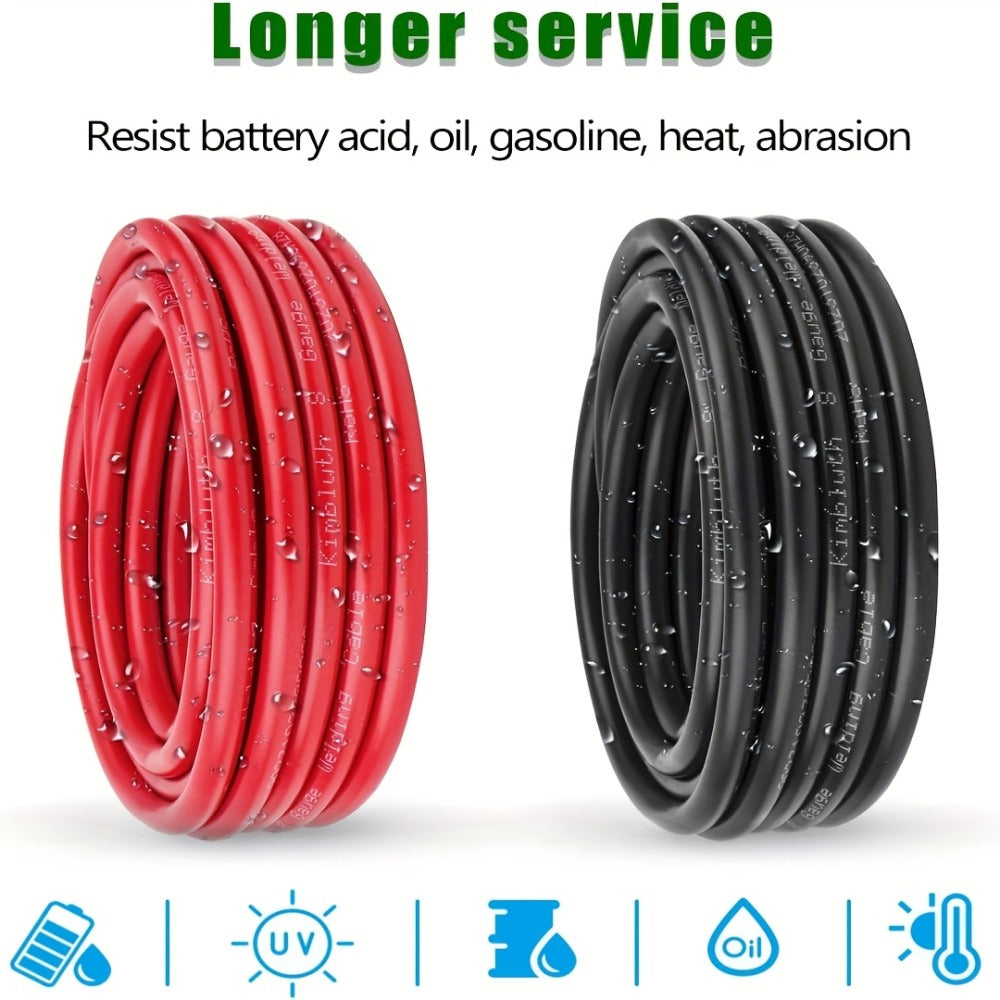 8 AWG OFC Copper Wire Cable Red & Black Set 8 Gauge Welding Cable for Automotive Battery Marine Generator Solar Wiring - 3FT or 10FT Options