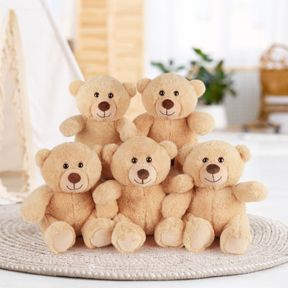 Teddy Bear Bulk Set 5 Pack 8 Inch Small Brown Soft Plush Stuffed Animals with Safe Lock-Washer Eyes Baby Shower Party Favor Decoration Gift for Kids Girls Boys Christmas Valentine
