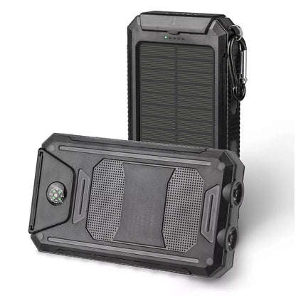 Portable Solar Charger 20000mAh – Dual USB, LED Flashlight & Compass