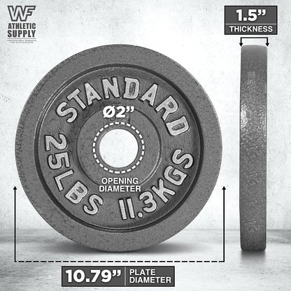 Cast Iron Weight Plates 2-Inch Standard Barbell Plates Solid Iron Gym Weights for Strength Training Weightlifting Bodybuilding Powerlifting Home Gym Multiple Sizes 2.5LB to 100LB