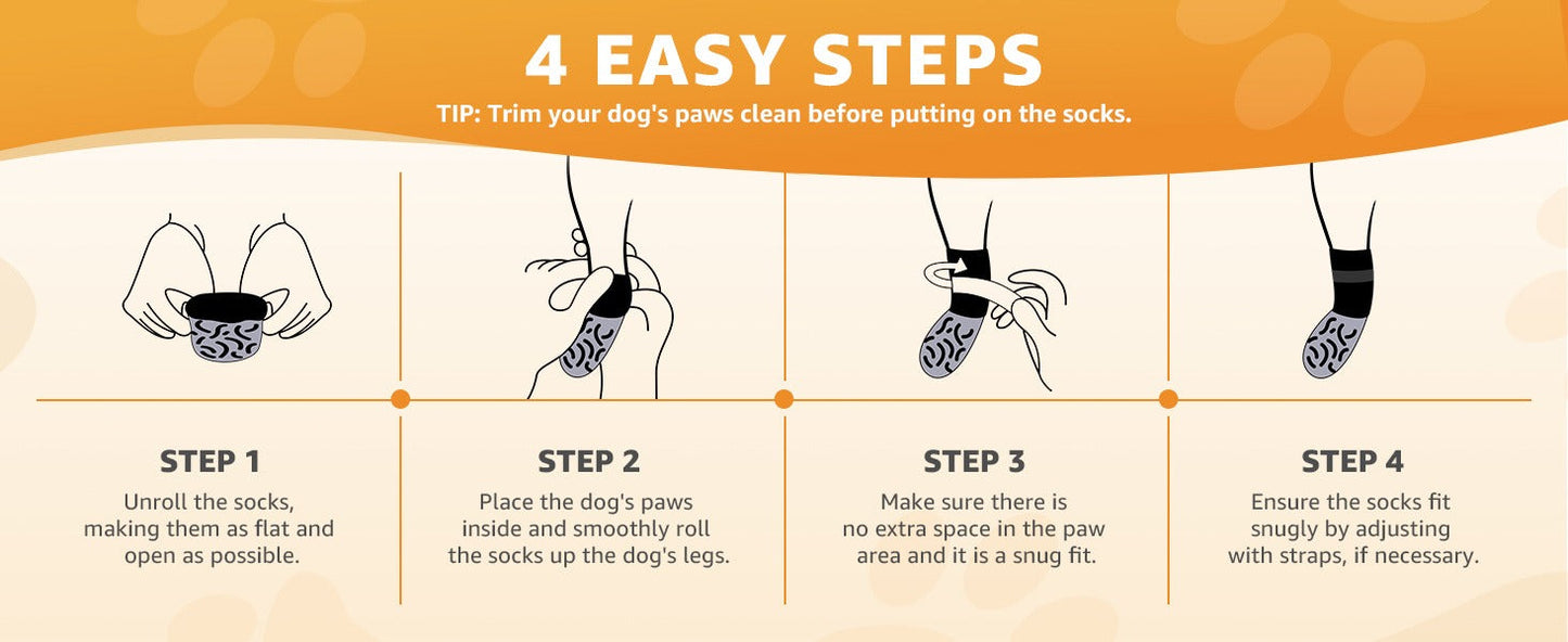 Non-Slip Dog Socks Double-Sided Grip Paw Protector with Adjustable Straps – Anti-Lick Dog Booties for Hardwood Floors, Senior Dogs & Injury Recovery, Sizes XS to L, Set of 4