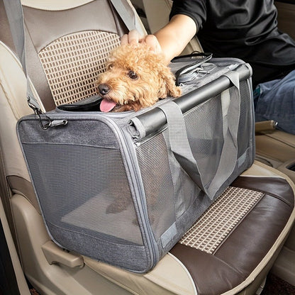Airline Approved Pet Carrier Soft Sided Collapsible for Cats & Small Dogs - Breathable Oxford Cloth Travel Bag with Zipper Closure, Privacy Cover & Combo Set with Collar Leash Harness, Blue Pink Grey Green Beige
