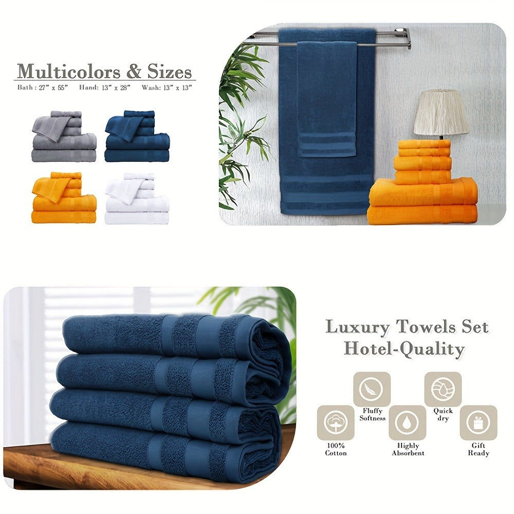 Cotton Bath Towel Set 6/10 Piece - 100% Pure Cotton Large Bath Towels for Women & Men, Highly Absorbent Quick Dry Spa Hotel Quality Towels for Bathroom, Bedroom, Gym, Pool & Travel, Soft Fluffy Luxury Towel Sets