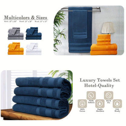 Cotton Bath Towel Set 6/10 Piece - 100% Pure Cotton Large Bath Towels for Women & Men, Highly Absorbent Quick Dry Spa Hotel Quality Towels for Bathroom, Bedroom, Gym, Pool & Travel, Soft Fluffy Luxury Towel Sets