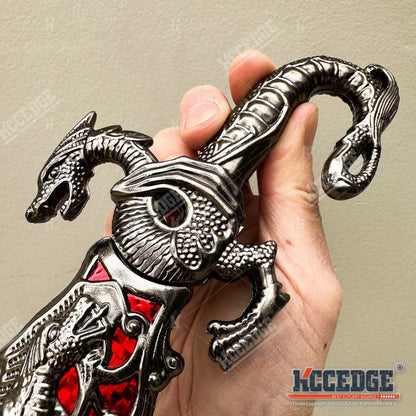 Medieval Fantasy Fixed Blade Knife with Scabbard – 9" Dragon Cosplay Collectible Dagger, 440 Stainless Steel, Historical Replica for Display & Medieval Fair Props