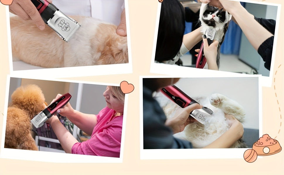 Pet Grooming Clippers Rechargeable with LED Display - Cordless Electric Dog Cat Hair Clipper, Detachable Blades 4 Guide Combs Low Noise, Professional Wireless Pet Trimmer with Accessories, Red