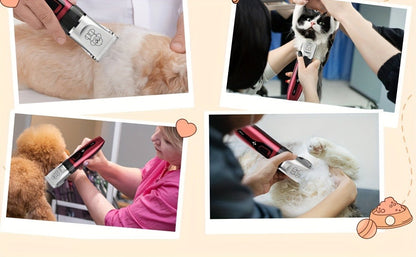 Pet Grooming Clippers Rechargeable with LED Display - Cordless Electric Dog Cat Hair Clipper, Detachable Blades 4 Guide Combs Low Noise, Professional Wireless Pet Trimmer with Accessories, Red