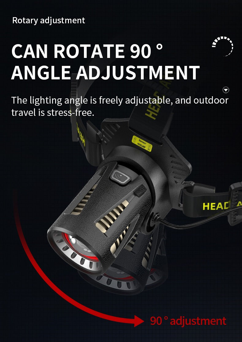 XHP360 Rechargeable Headlamp 3 Modes Sensor 90° Tilt Power Bank Type-C 3x18650 Zoomable Head Torch for Fishing Camping Hiking